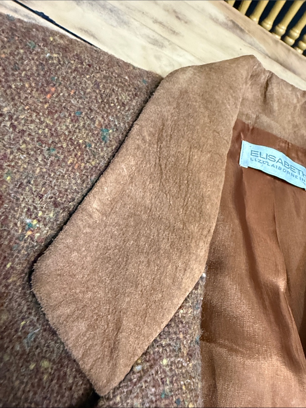 Vintage Elisabeth Liz Claiborne 14 Wool Blazer Leather Trim Academia - Picture 5 of 13